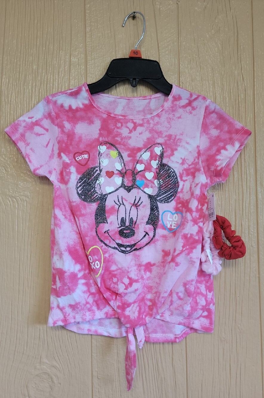Disney Minnie Mouse Pink Tie Dye Shirt with Hair Ties sz Medium (7/8)